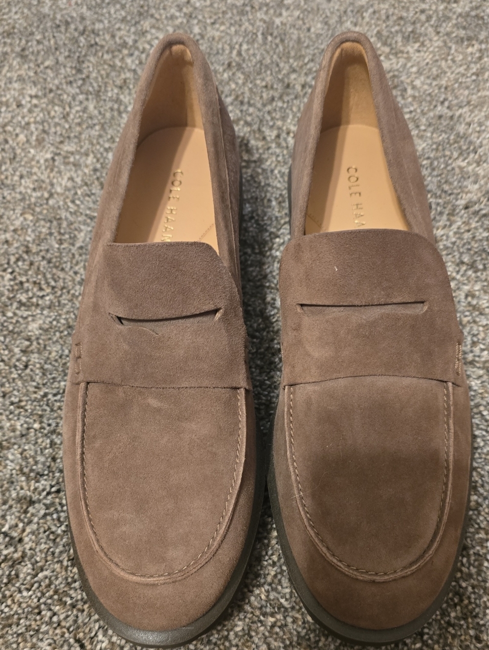 Cole Haan taupe Suede Penny Loafers